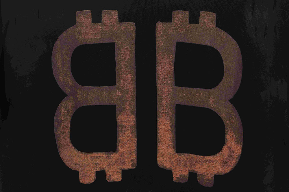 Ba*len*cia*ga distressed mud dyed double b printed short sleeves tsk2