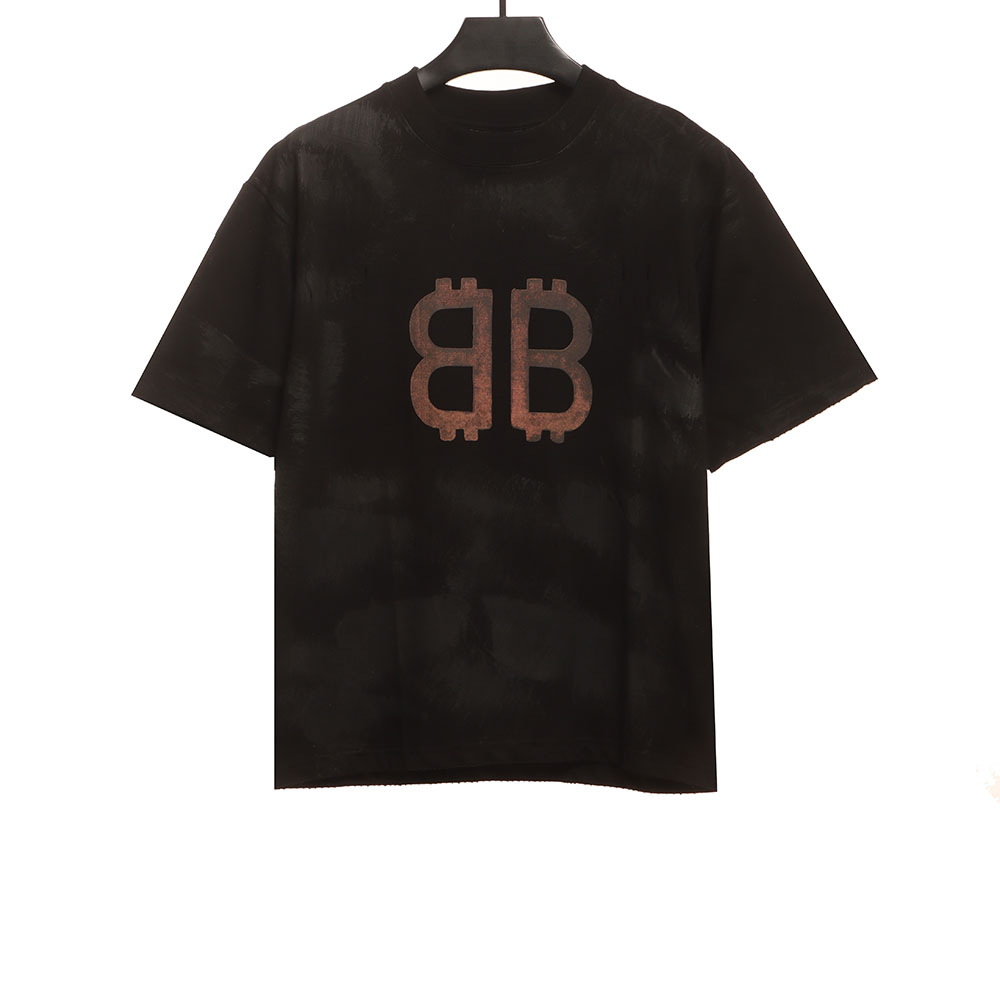 Ba*len*cia*ga distressed mud dyed double b printed short sleeves tsk2
