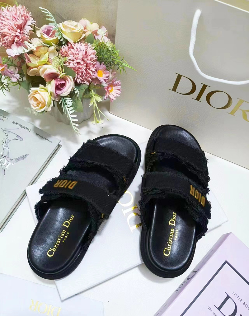 D*oract slide black fringed cotton canvas