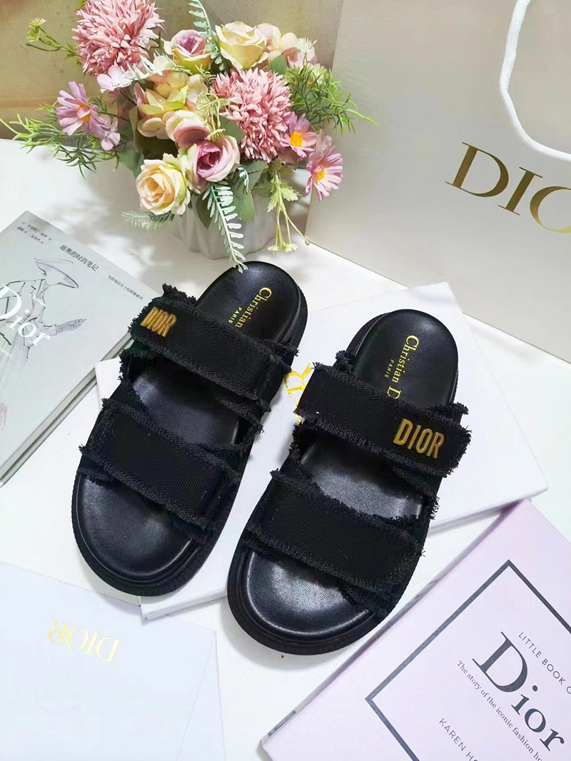 D*oract slide black fringed cotton canvas