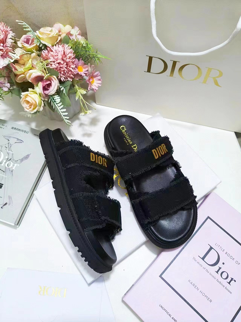 D*oract slide black fringed cotton canvas