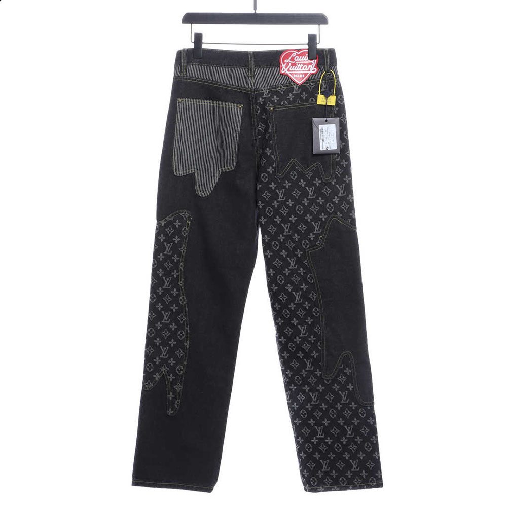 LV co-branded NIGO stitching contrasting color denim trousers