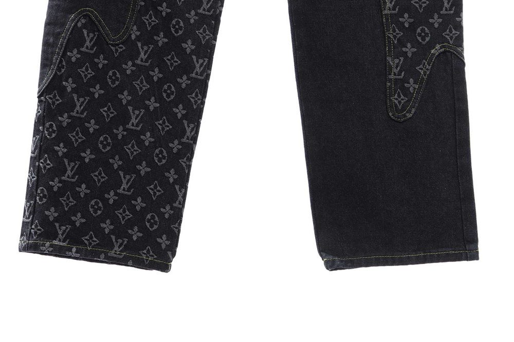 LV co-branded NIGO stitching contrasting color denim trousers