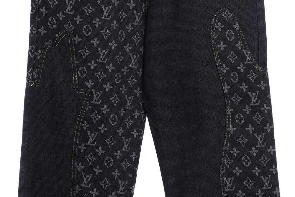 LV co-branded NIGO stitching contrasting color denim trousers