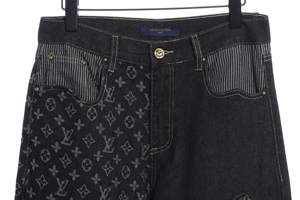 LV co-branded NIGO stitching contrasting color denim trousers
