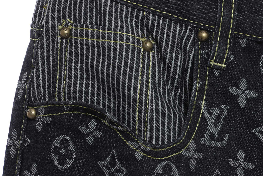 LV co-branded NIGO stitching contrasting color denim trousers