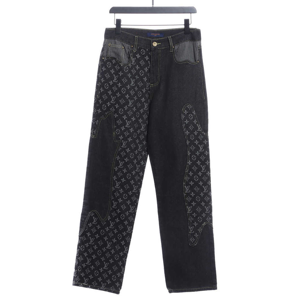 LV co-branded NIGO stitching contrasting color denim trousers