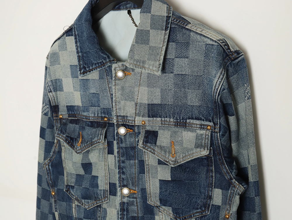 l0*is V*t0n 24ss mosaic checkerboard denim jacket