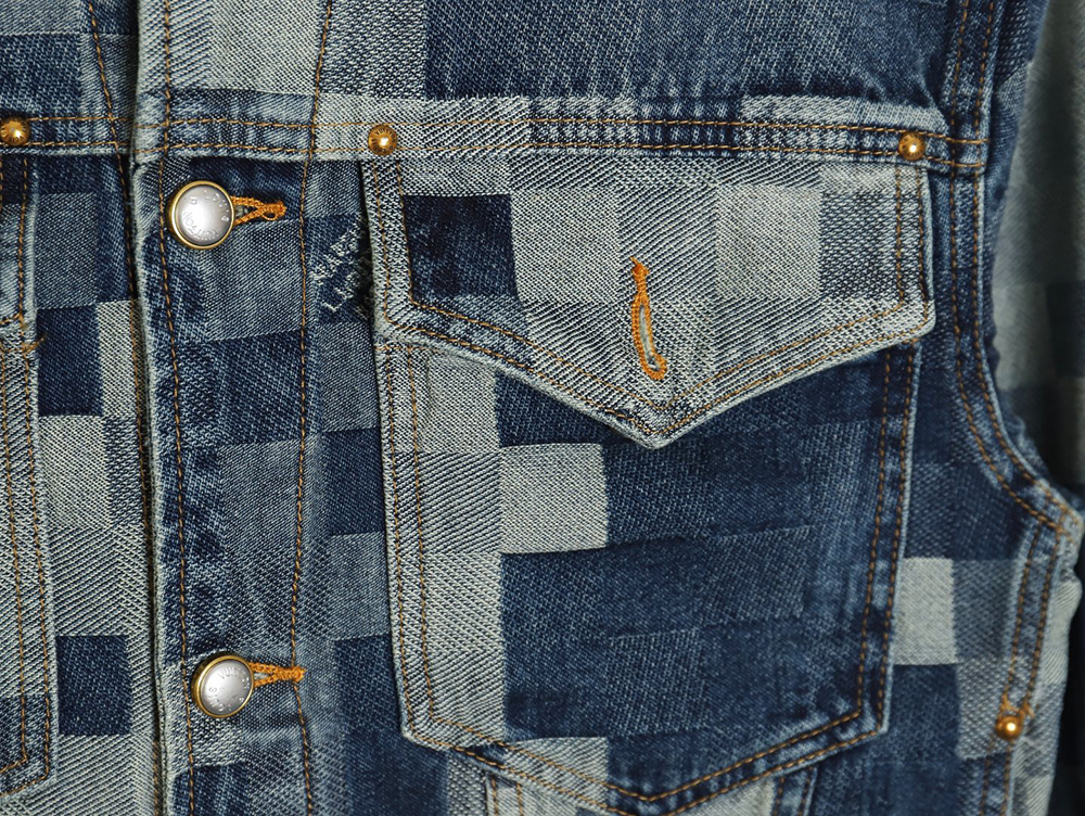 l0*is V*t0n 24ss mosaic checkerboard denim jacket