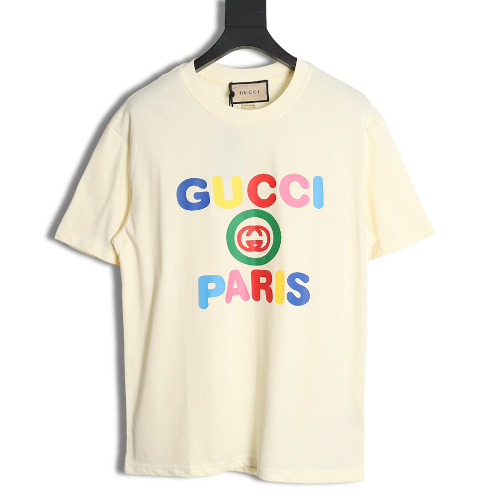 G*u*i 24ss rainbow letter print short sleeves