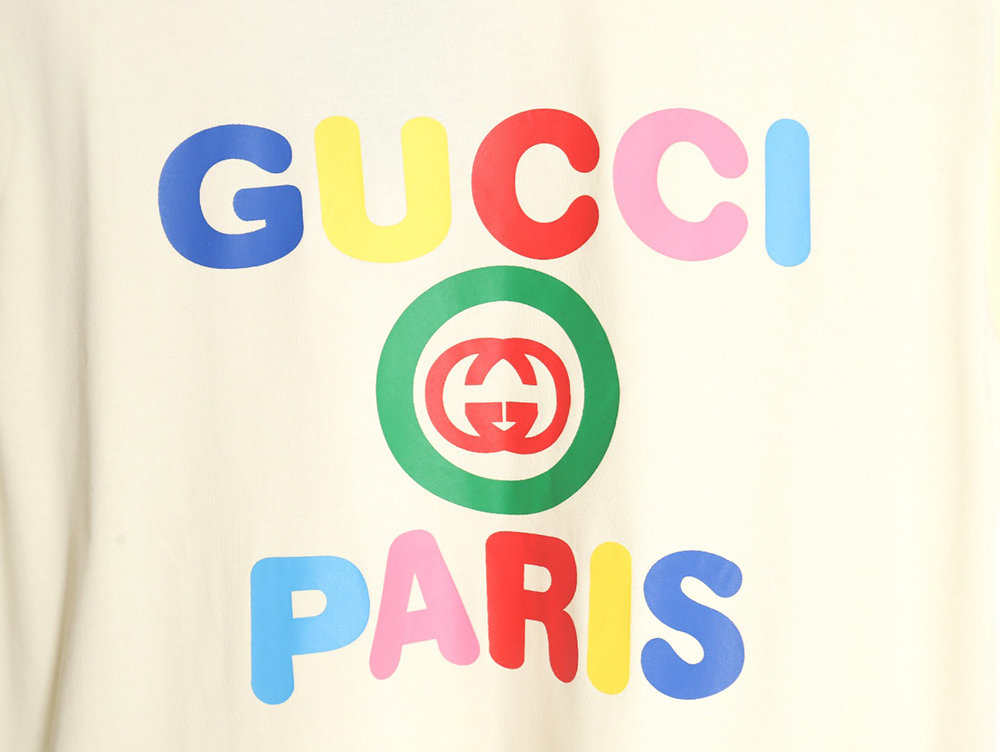 G*u*i 24ss rainbow letter print short sleeves