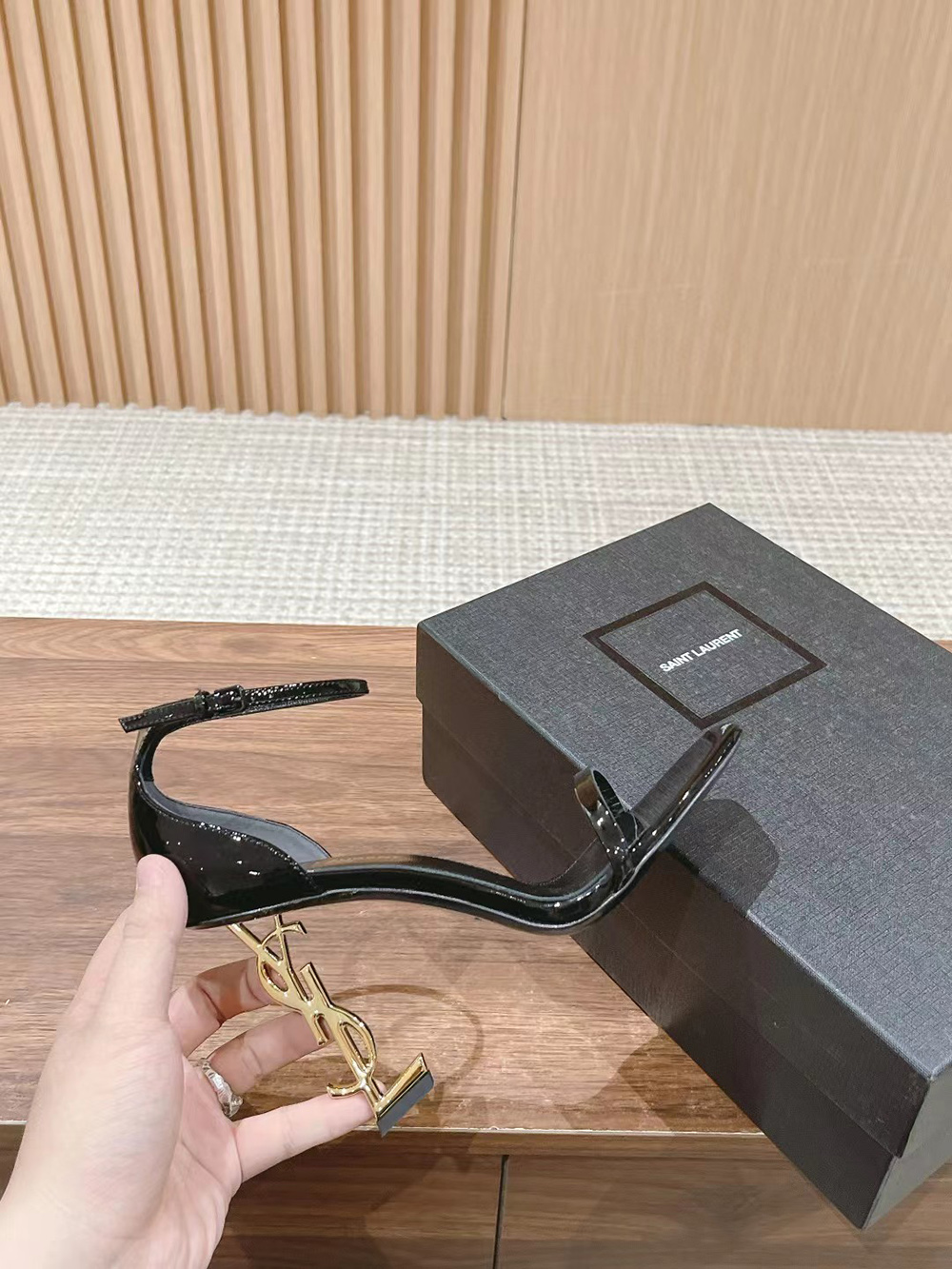 Sa**t Lau*nt opyum sandals in patent leather h:105mm