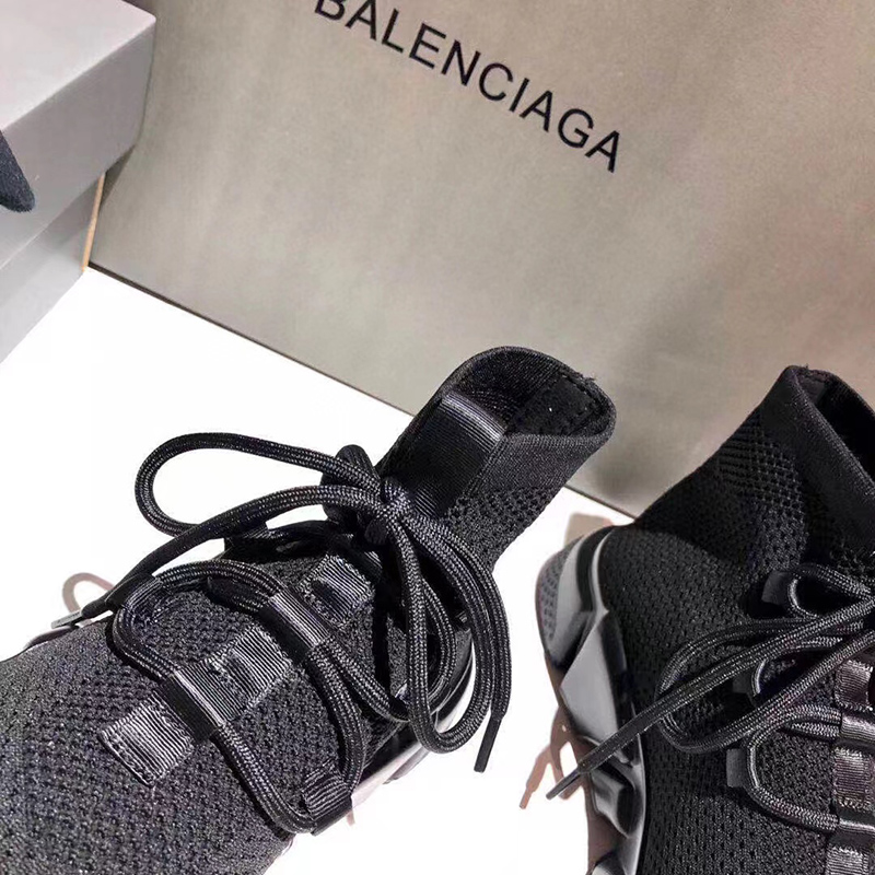 Ba*len*cia*ga speed lace-up recycled knit trainers in black