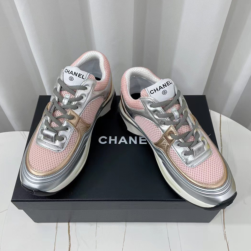 Ch*el sneakers pink silver