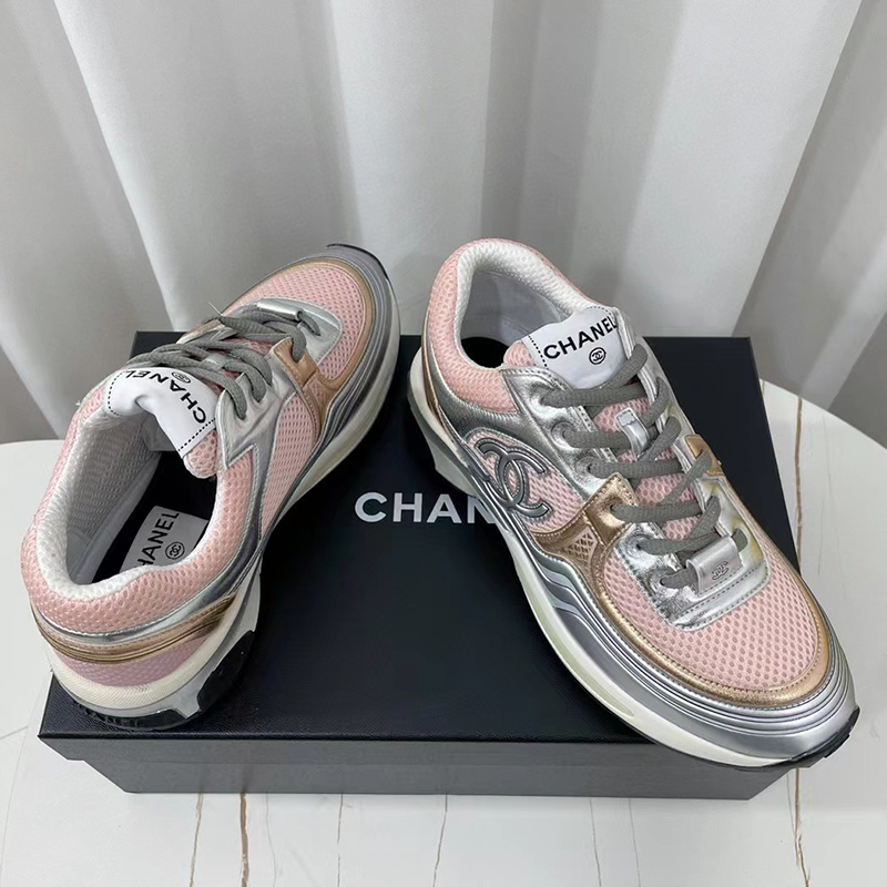 Ch*el sneakers pink silver