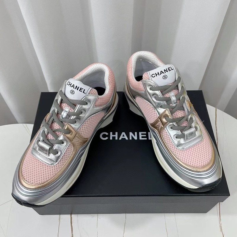 Ch*el sneakers pink silver
