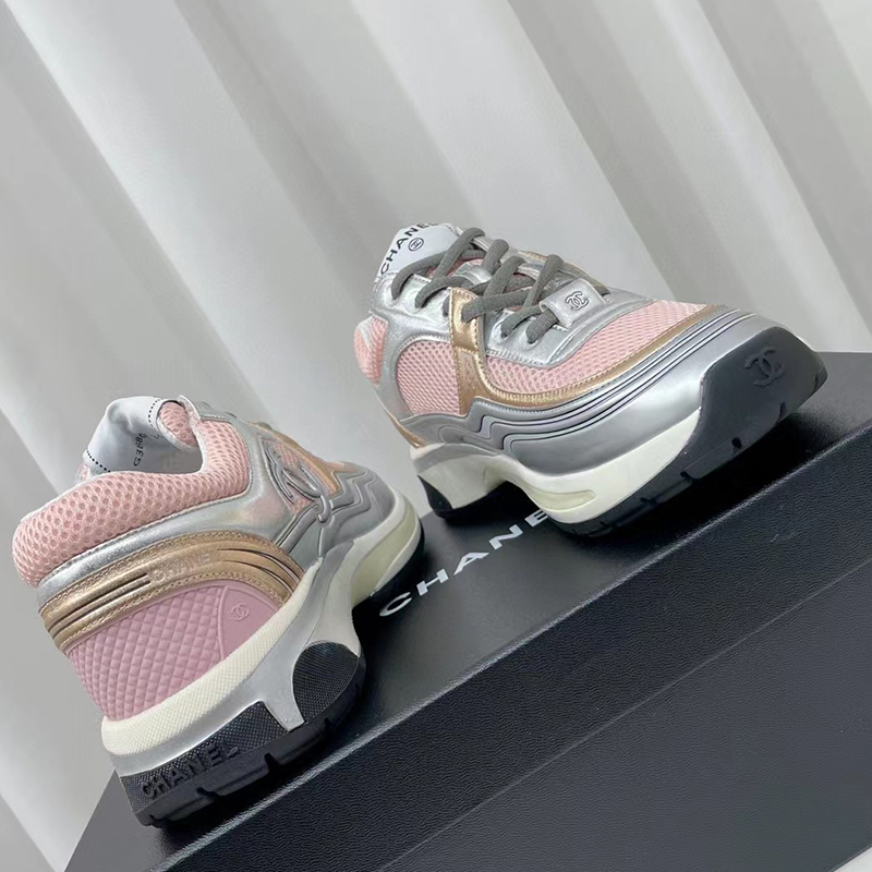 Ch*el sneakers pink silver