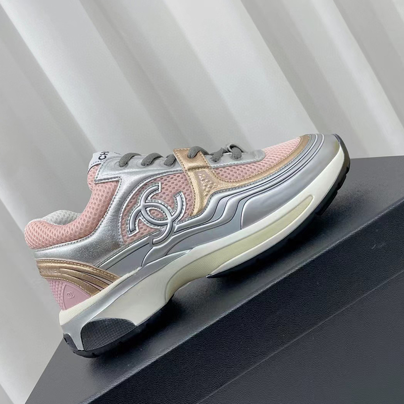 Ch*el sneakers pink silver