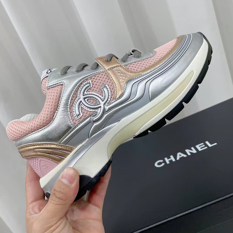 Ch*el sneakers pink silver