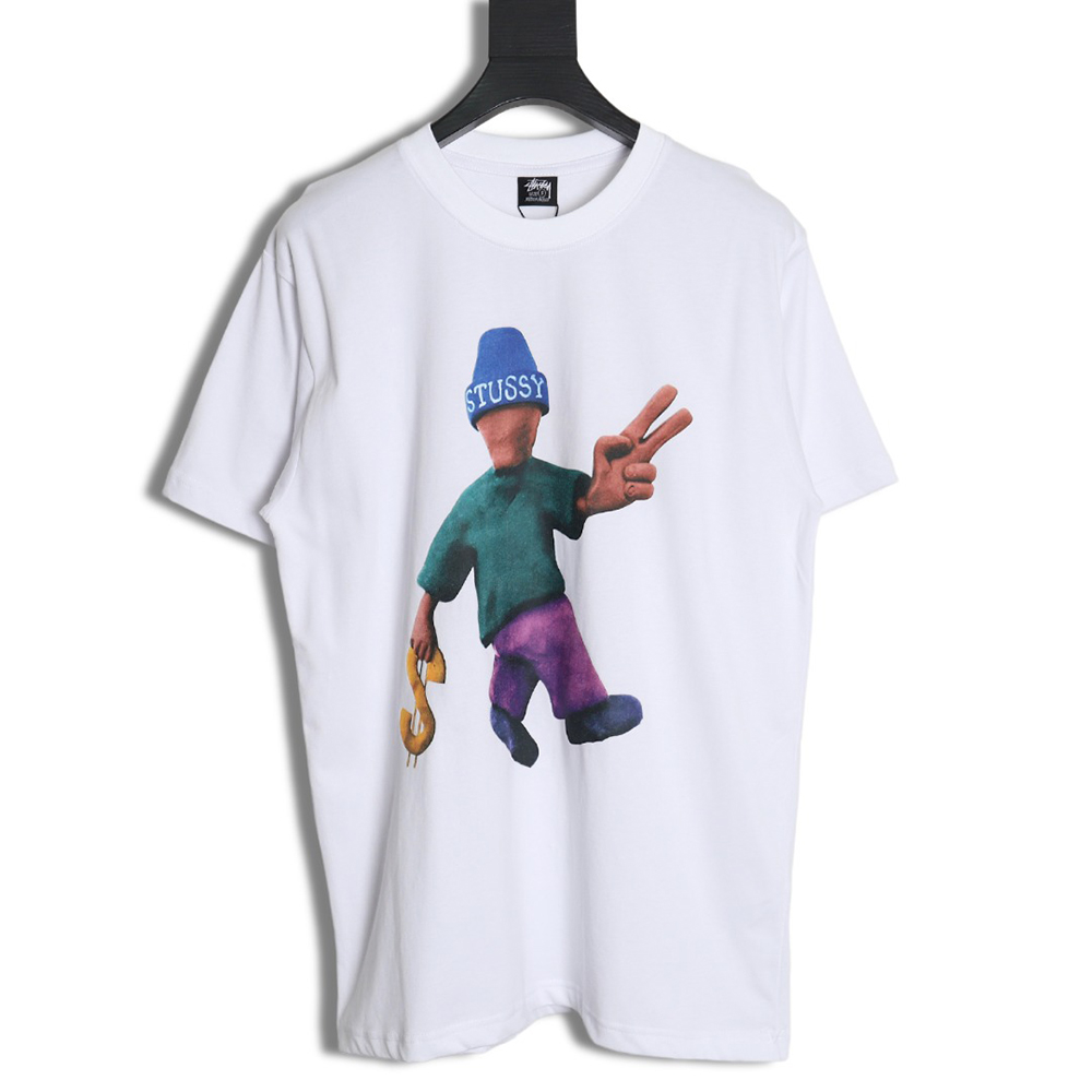Stussy 2024 Peace ProsperityTee Doll Slogan Back Slogan Short Sleeve T-Shirt TSK1