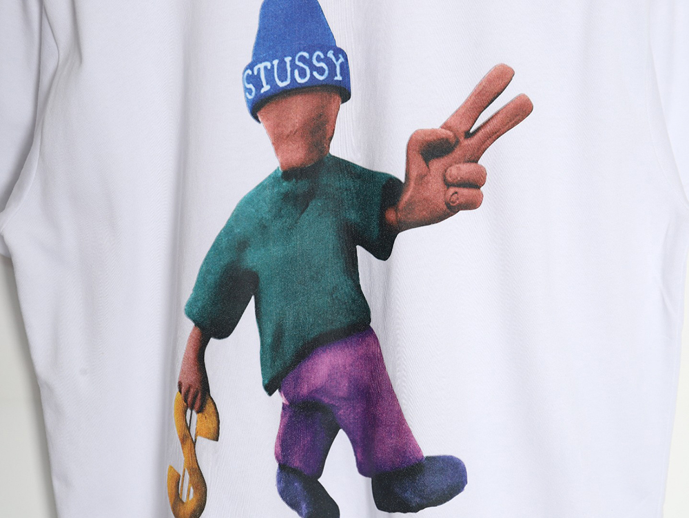 Stussy 2024 Peace ProsperityTee Doll Slogan Back Slogan Short Sleeve T-Shirt TSK1