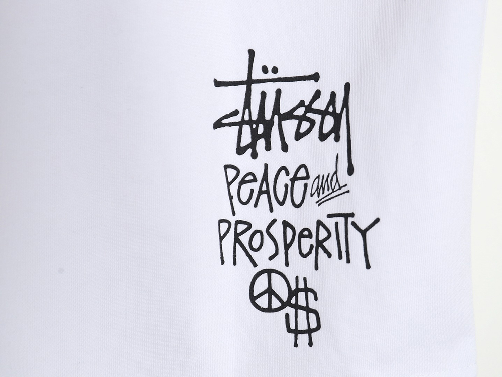 Stussy 2024 Peace ProsperityTee Doll Slogan Back Slogan Short Sleeve T-Shirt TSK1