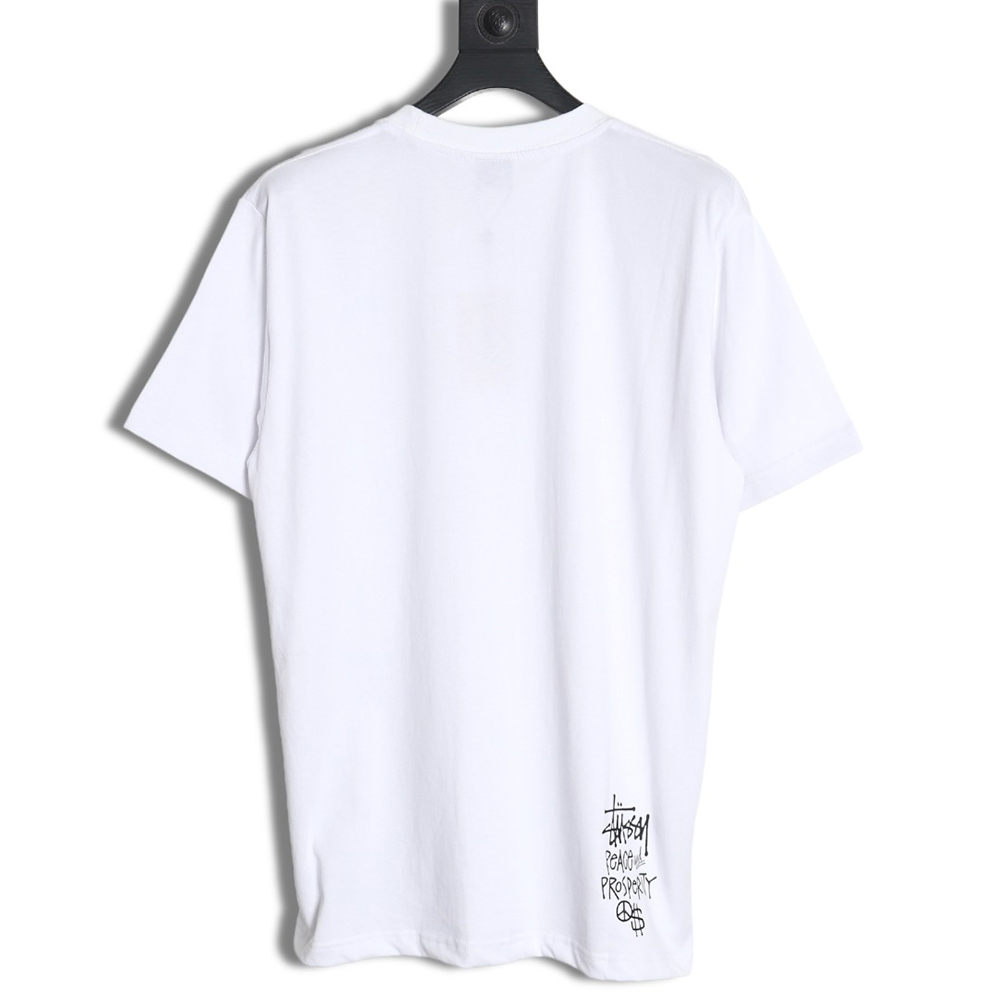 Stussy 2024 Peace ProsperityTee Doll Slogan Back Slogan Short Sleeve T-Shirt TSK1