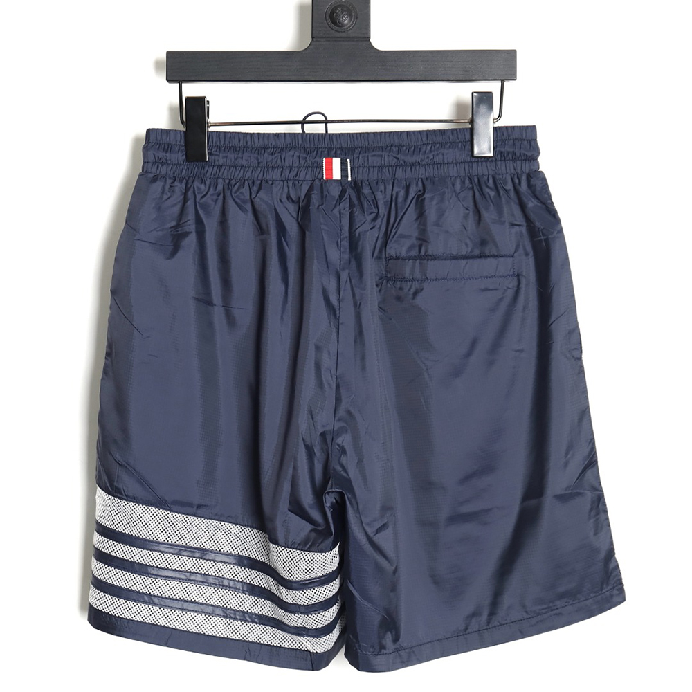 Thom Browne yarn-dyed drawstring four stripes beach shorts TSK1