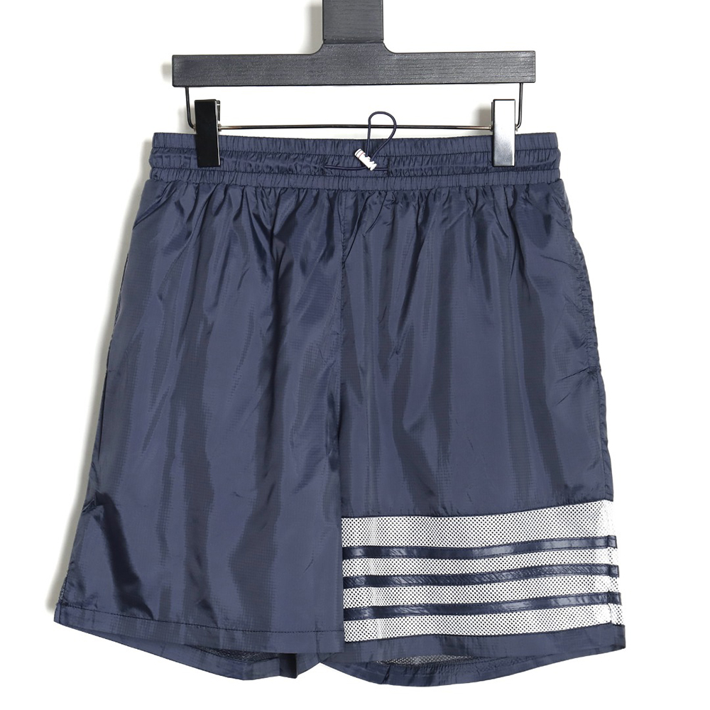 Thom Browne yarn-dyed drawstring four stripes beach shorts TSK1