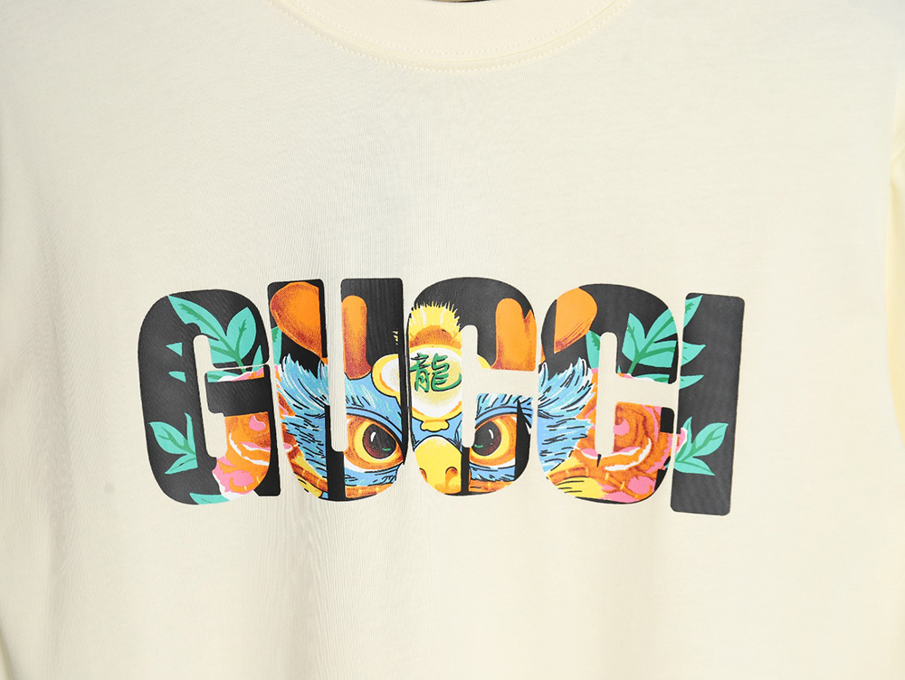 G*u*i dragon year series dragon letter logo printed round neck short sleeves