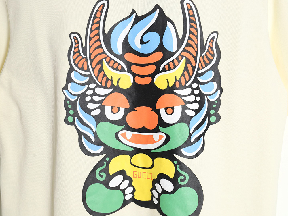 G*u*i dragon year seriess colorful dragon head letter logo printed round neck short sleeves