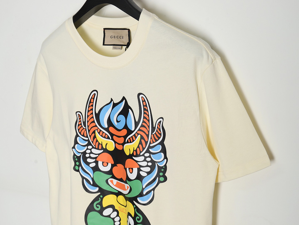 G*u*i dragon year seriess colorful dragon head letter logo printed round neck short sleeves