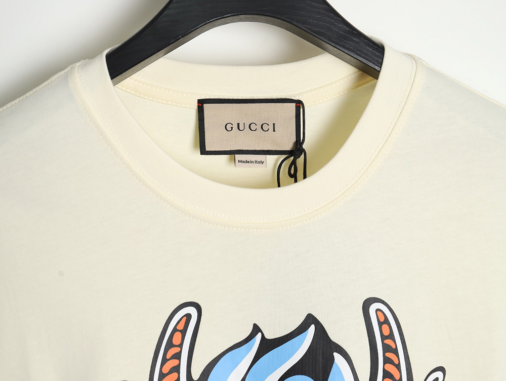 G*u*i dragon year seriess colorful dragon head letter logo printed round neck short sleeves