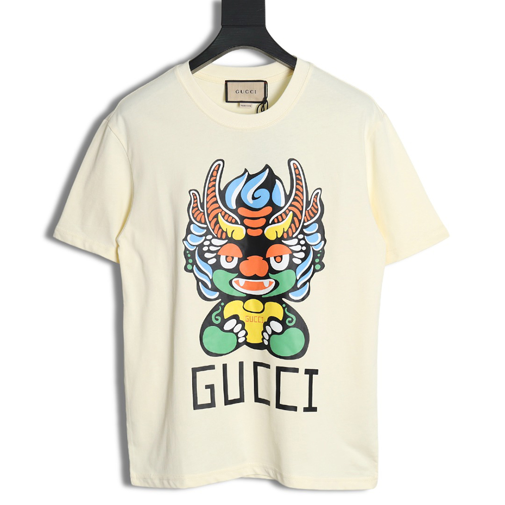G*u*i dragon year seriess colorful dragon head letter logo printed round neck short sleeves