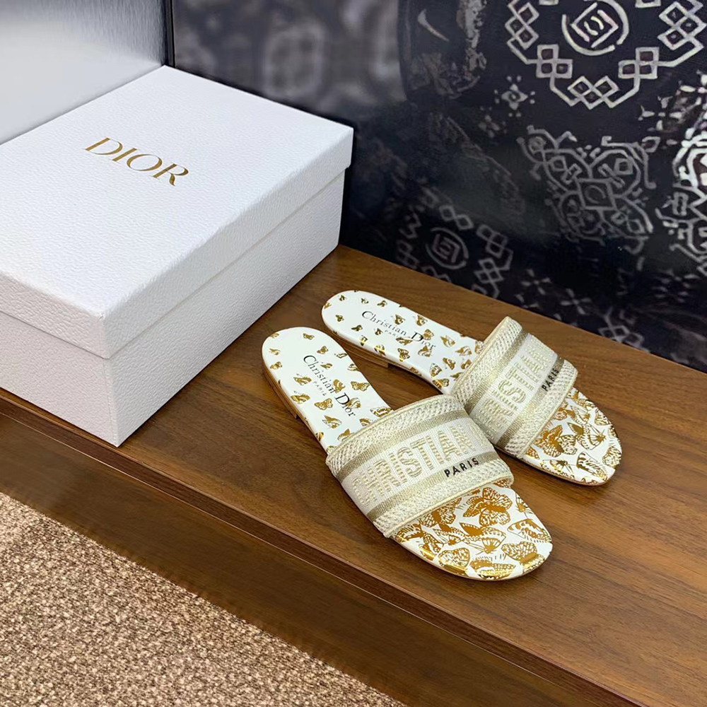 ch**an D*or dway slide white and gold-tone gradient butterflies embroidered