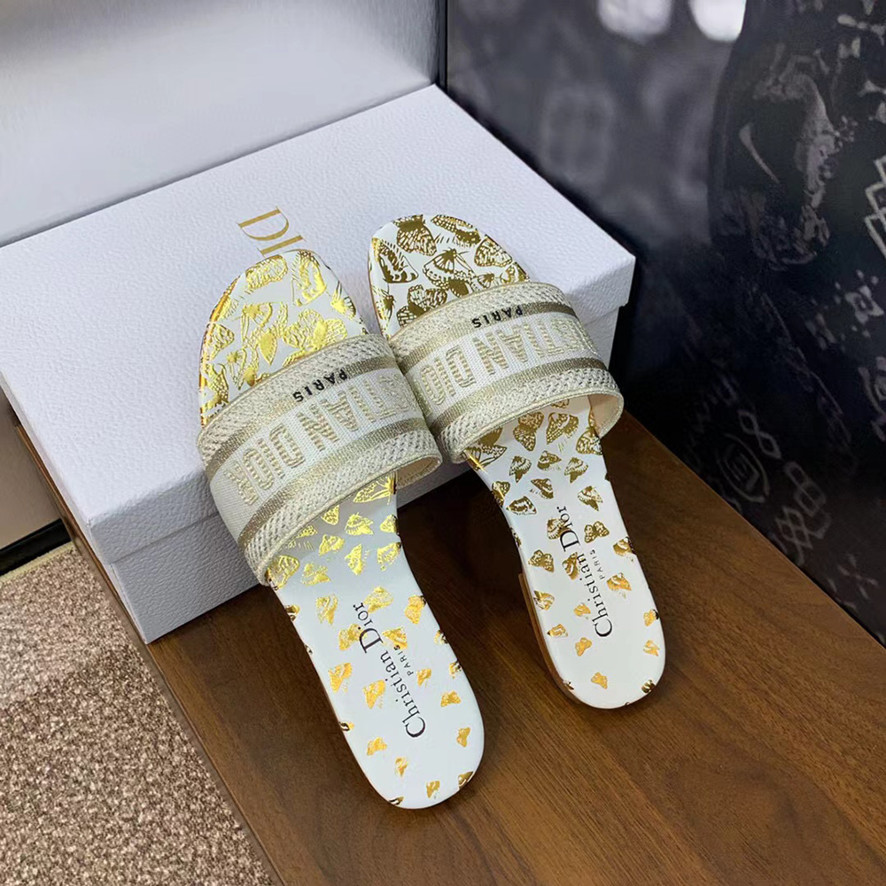 ch**an D*or dway slide white and gold-tone gradient butterflies embroidered