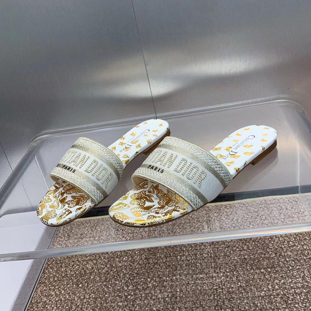 ch**an D*or dway slide white and gold-tone gradient butterflies embroidered