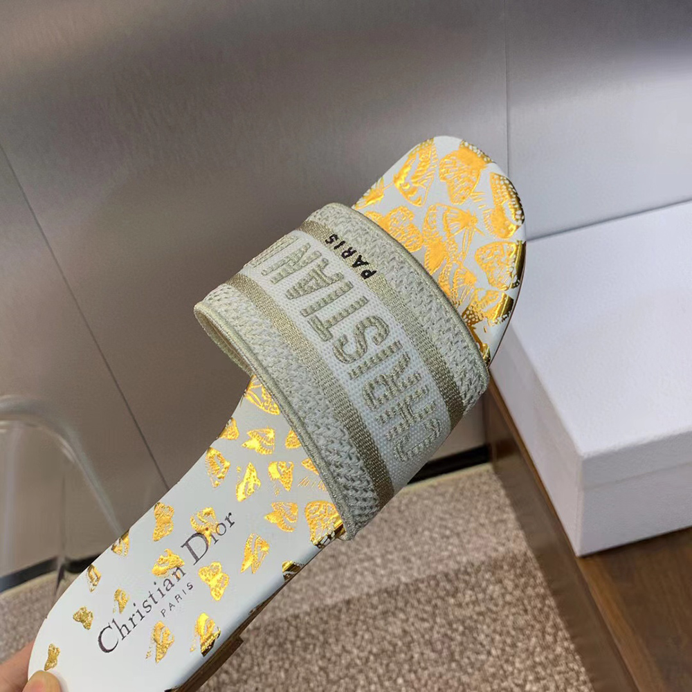 ch**an D*or dway slide white and gold-tone gradient butterflies embroidered