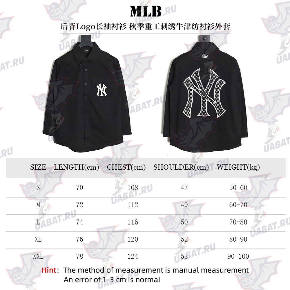 MLB Back Logo long-sleeved shirt autumn heavy embroidered Oxford shirt jacket