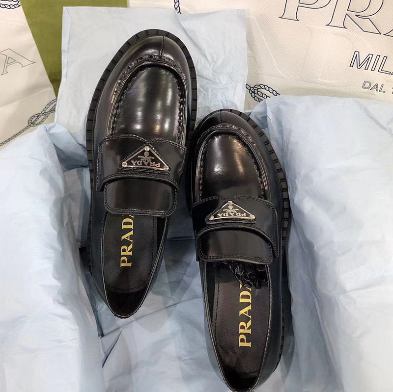 Pra*a chocolate brushed leather loafers