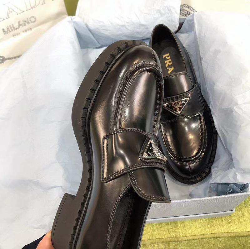 Pra*a chocolate brushed leather loafers