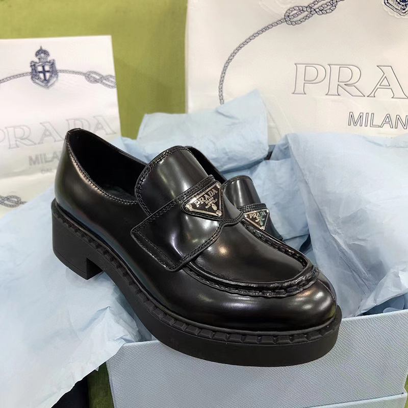Pra*a chocolate brushed leather loafers