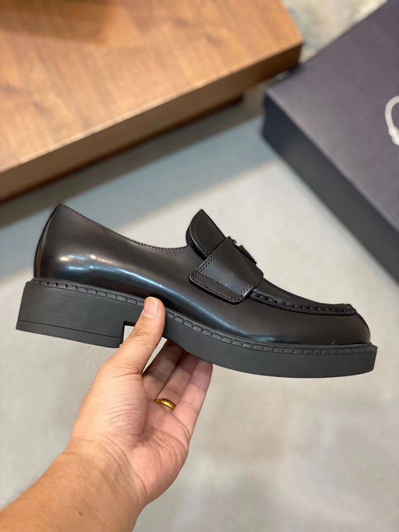 Pra*a chocolate brushed leather loafers