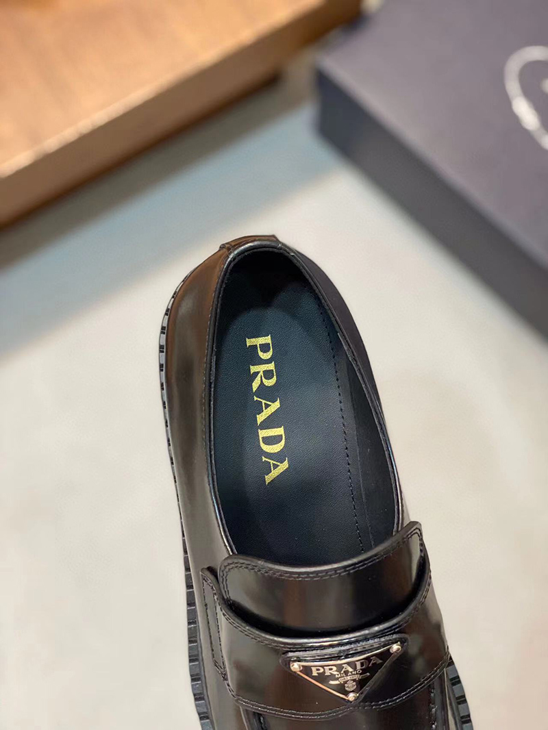 Pra*a chocolate brushed leather loafers