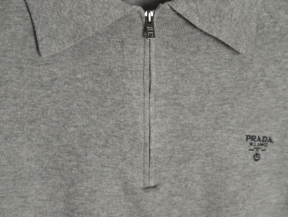 Pra*a small logo half-zip wool knit short sleeve polo shirt tsk1