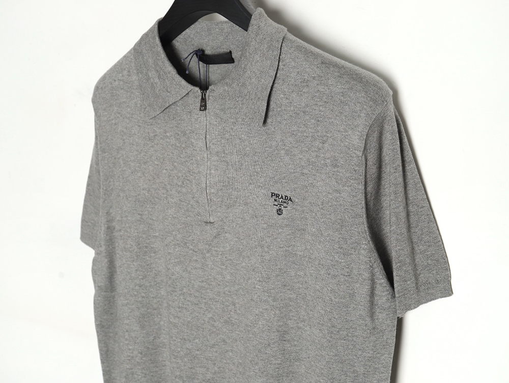 Pra*a small logo half-zip wool knit short sleeve polo shirt tsk1