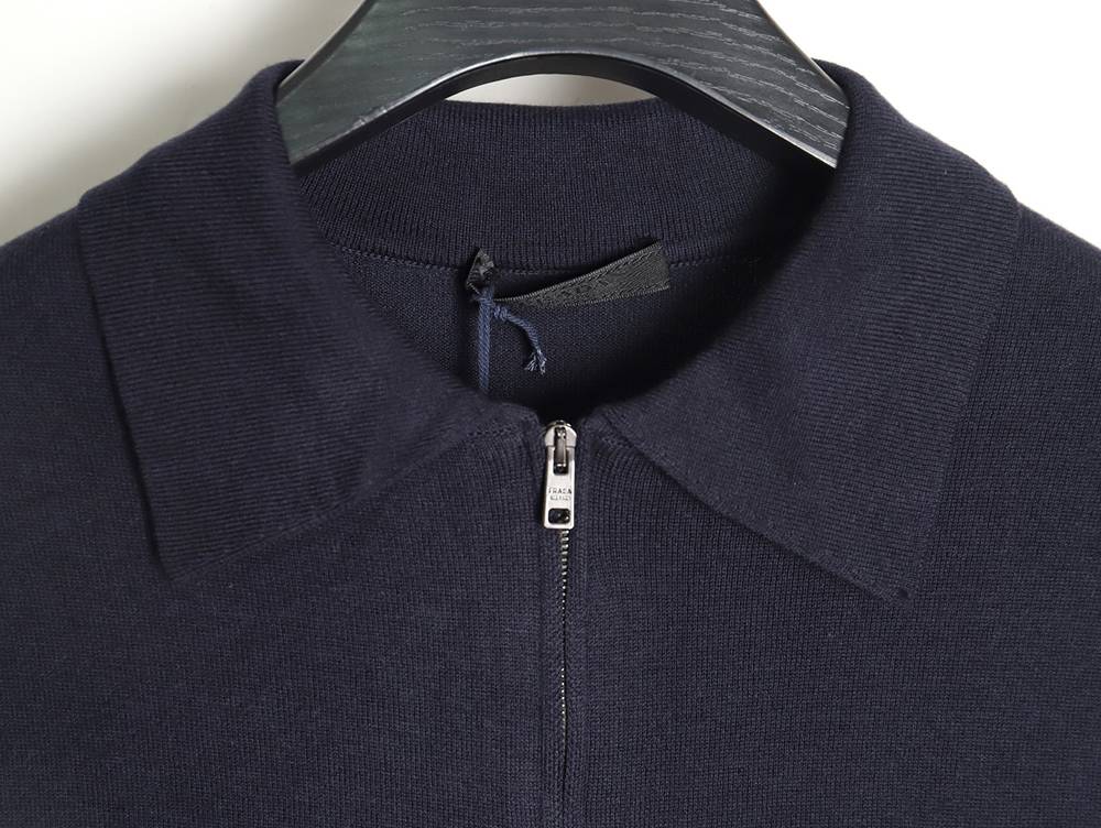 Pra*a small logo half-zip wool knit short sleeve polo shirt tsk2