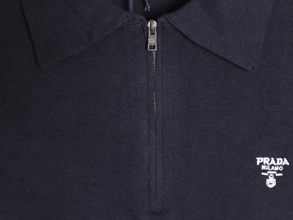 Pra*a small logo half-zip wool knit short sleeve polo shirt tsk2