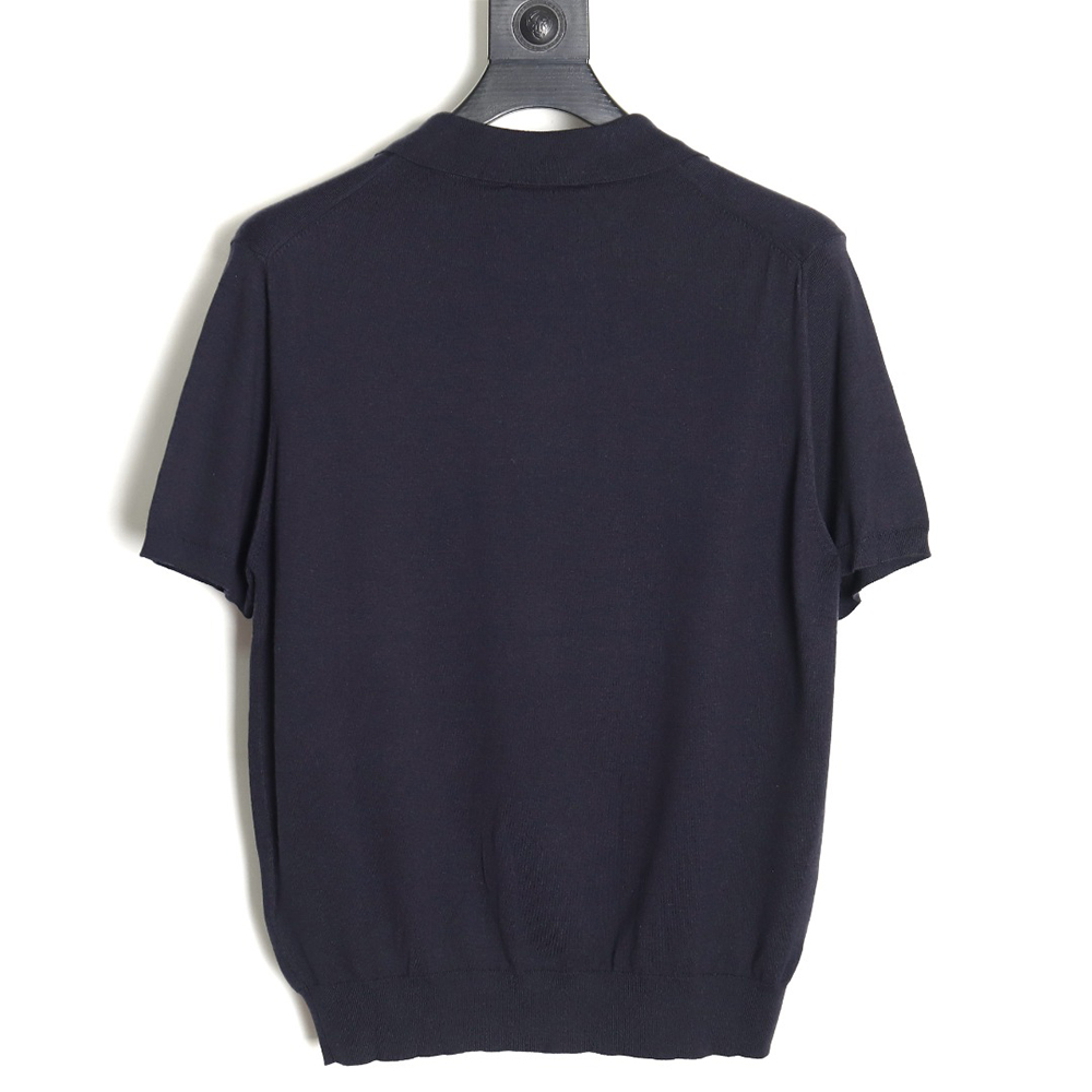 Pra*a small logo half-zip wool knit short sleeve polo shirt tsk2