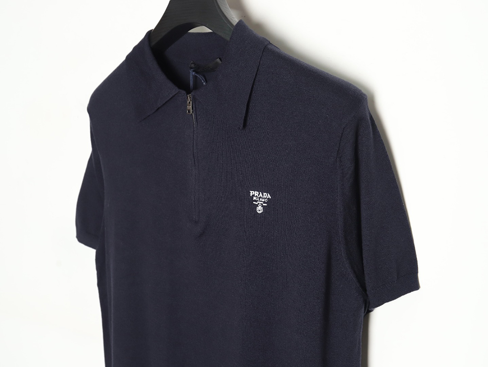 Pra*a small logo half-zip wool knit short sleeve polo shirt tsk2